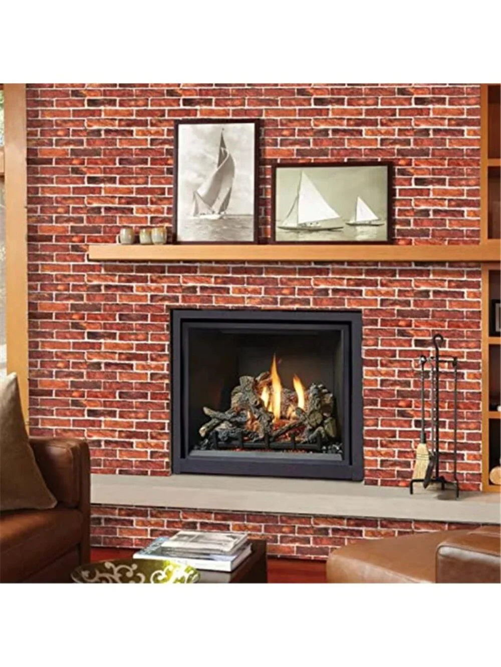 Red Brick Peel & Stick Wallpaper Removable Vinyl Contact Paper Fireplace 17x118